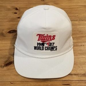 Vintage Minnesota Twins Hat Cap Snap Back 1987 World Series Champions Rope White
